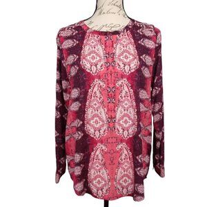 Lucky Brand | Paisley Print Boho Blouse Top Red Purple Pink | Size M